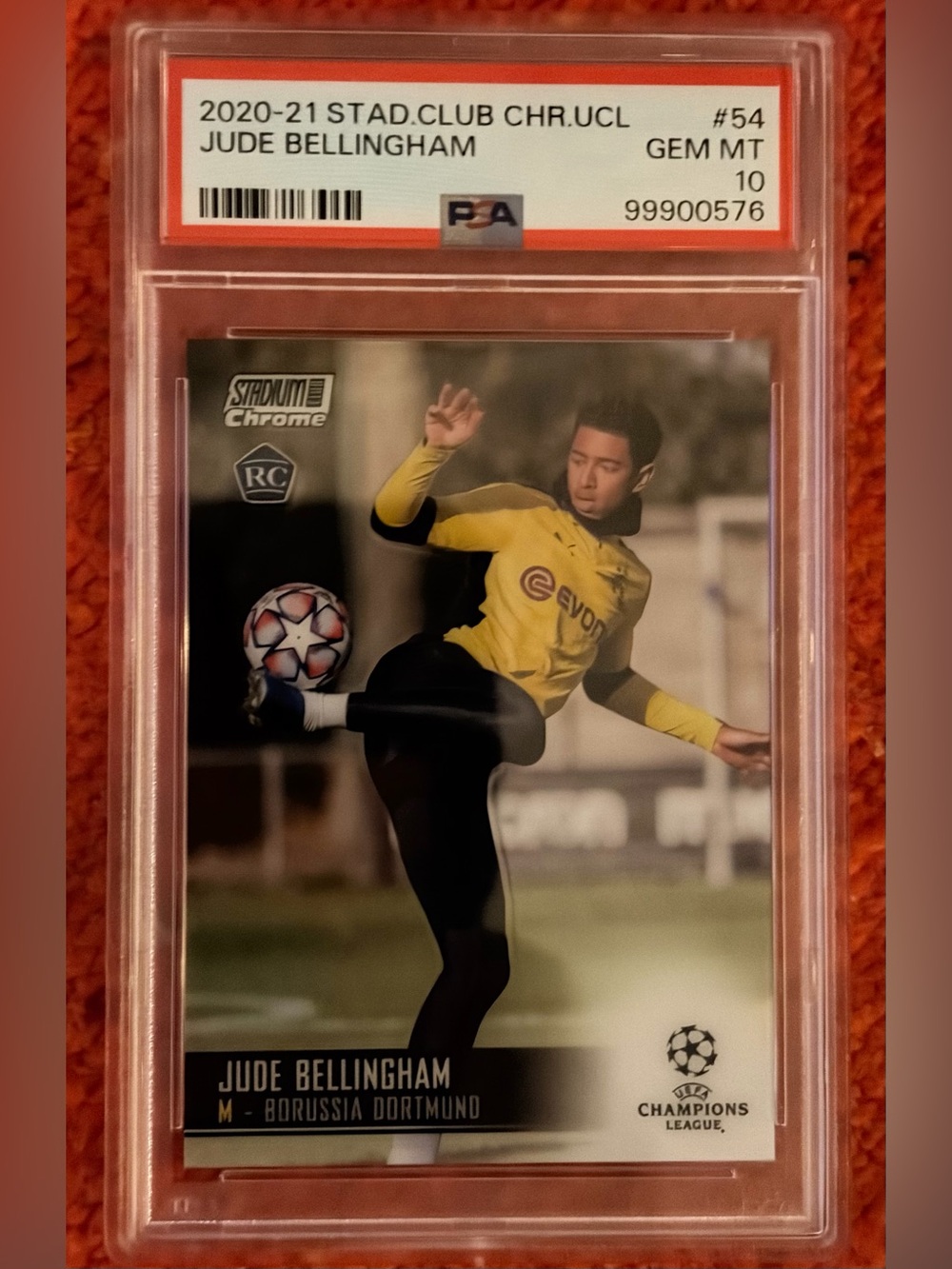 Jude Bellingham Rookie Card PSA 10 Topps Stadium Club Chrome RC Soccer Card #54